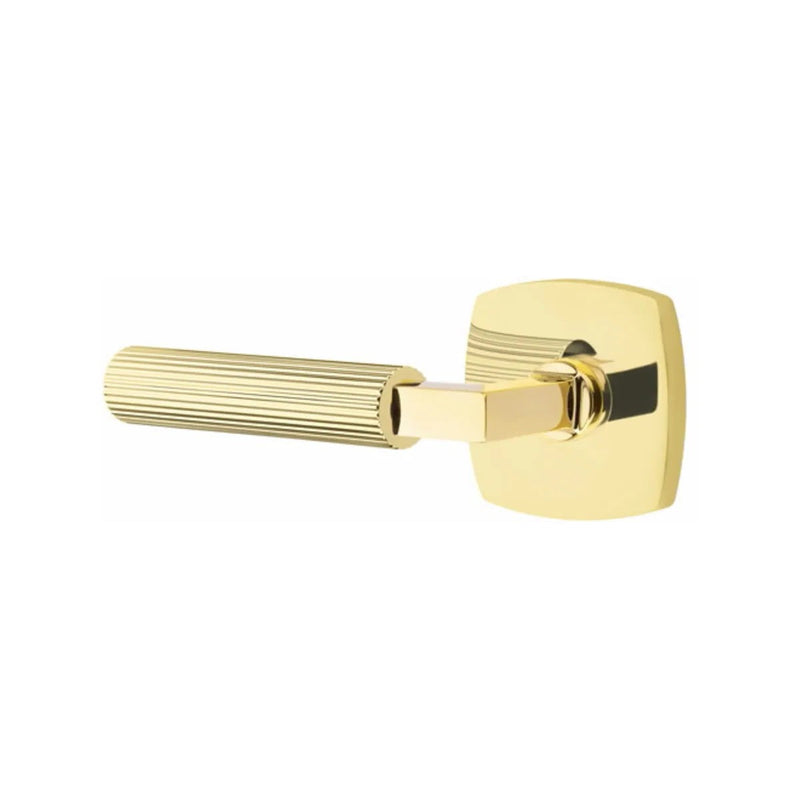 Emtek Select L-Square Straight Knurled Lever with Urban Modern Rosette in Unlacquered Brass finish