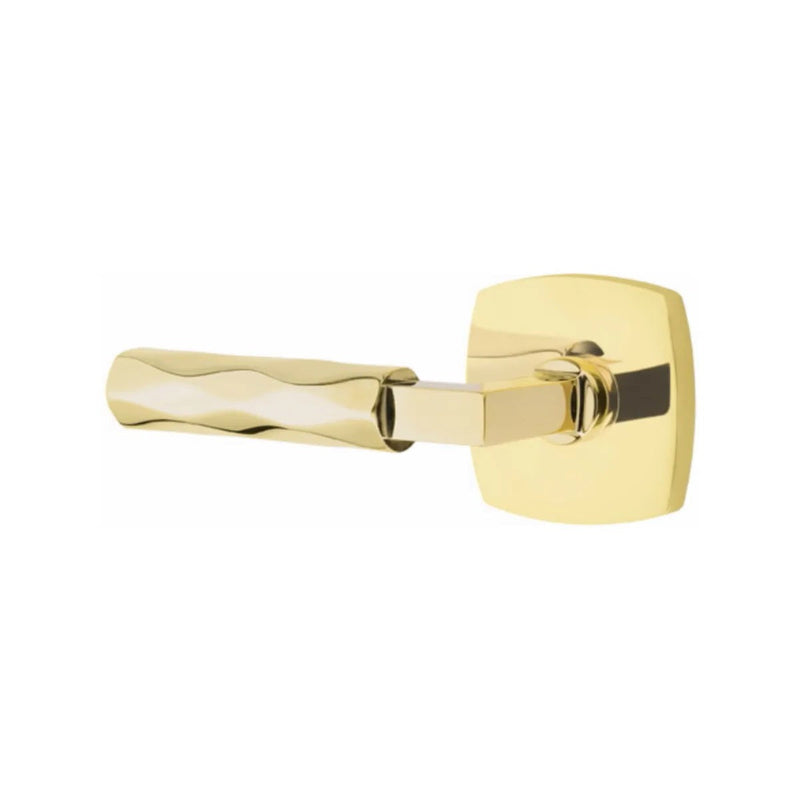 Emtek Select L-Square Tribeca Lever with Urban Modern Rosette in Unlacquered Brass finish