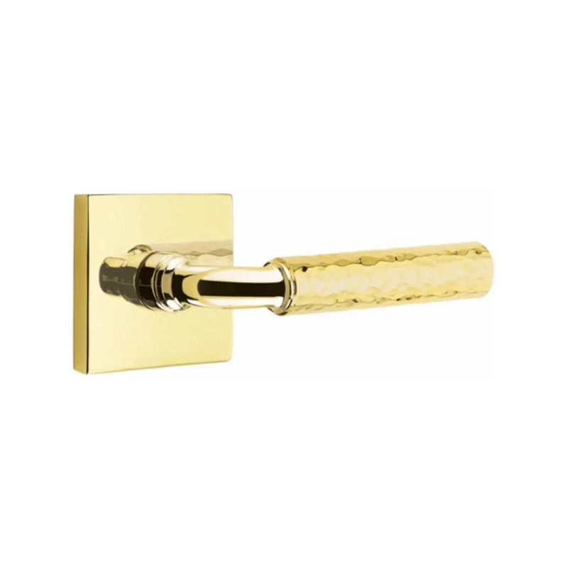 Emtek Select R-Bar Hammered Lever with Square Rosette in Unlacquered Brass finish