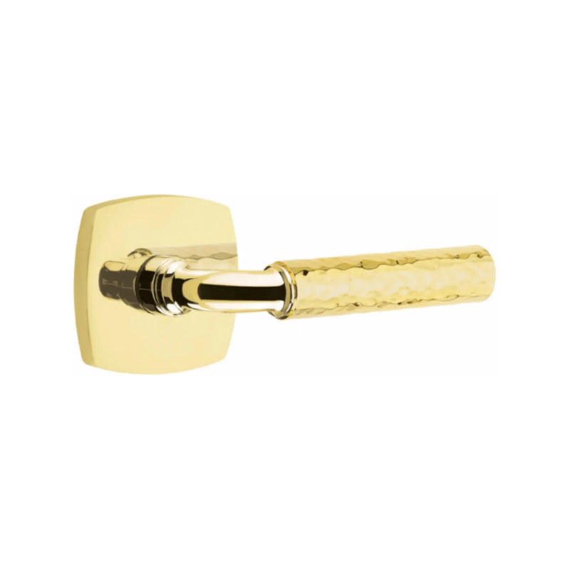 Emtek Select R-Bar Hammered Lever with Urban Modern Rosette in Unlacquered Brass finish