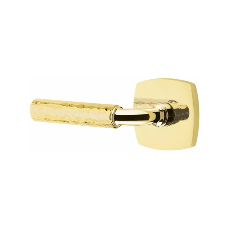 Emtek Select R-Bar Hammered Lever with Urban Modern Rosette in Unlacquered Brass finish