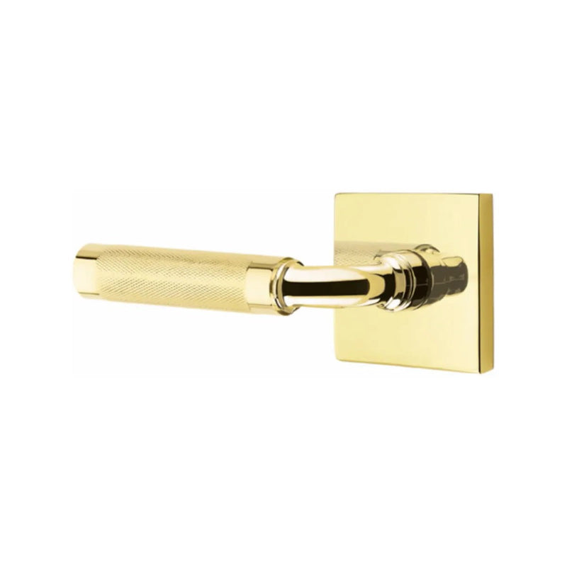 Emtek Select R-Bar Knurled Lever with Square Rosette in Unlacquered Brass finish