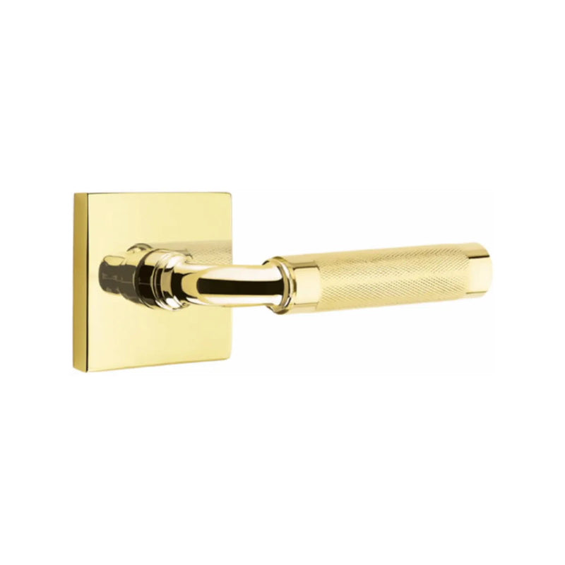 Emtek Select R-Bar Knurled Lever with Square Rosette in Unlacquered Brass finish