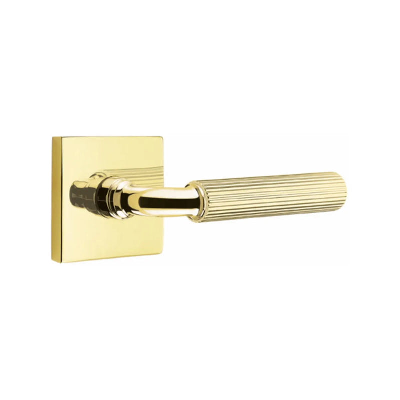 Emtek Select R-Bar Straight Knurled Lever with Square Rosette in Unlacquered Brass finish