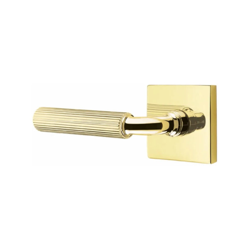 Emtek Select R-Bar Straight Knurled Lever with Square Rosette in Unlacquered Brass finish