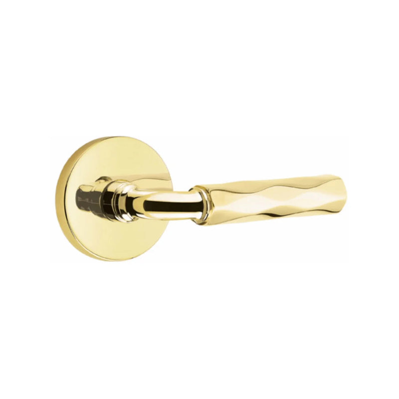 Emtek Select R-Bar Tribeca Lever with Disk Rosette in Unlacquered Brass finish