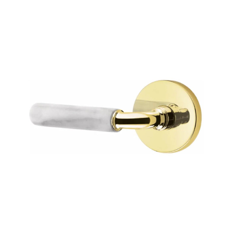 Emtek Select R-Bar White Marble Lever with Disk Rosette in Unlacquered Brass finish