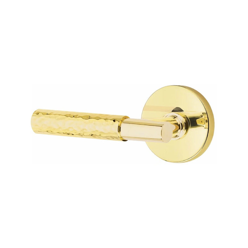 Emtek Select T-Bar Hammered Lever with Disk Rosette in Unlacquered Brass finish