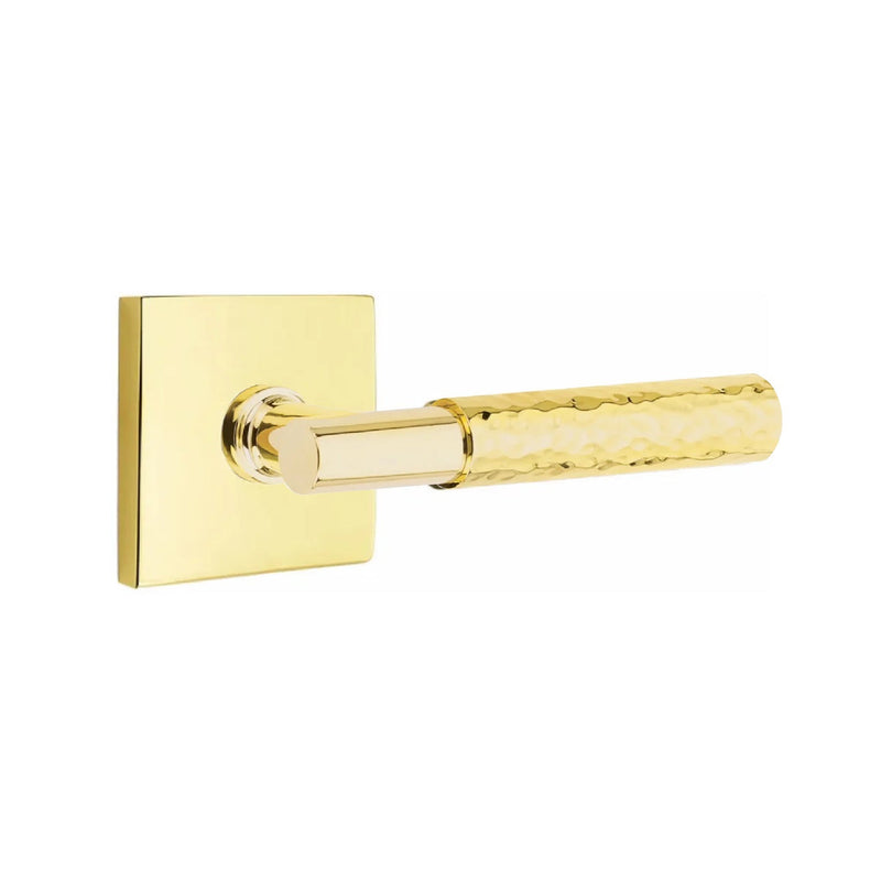 Emtek Select T-Bar Hammered Lever with Square Rosette in Unlacquered Brass finish