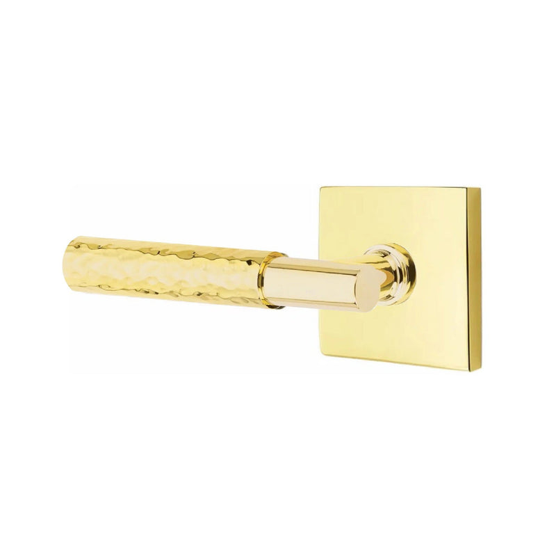 Emtek Select T-Bar Hammered Lever with Square Rosette in Unlacquered Brass finish