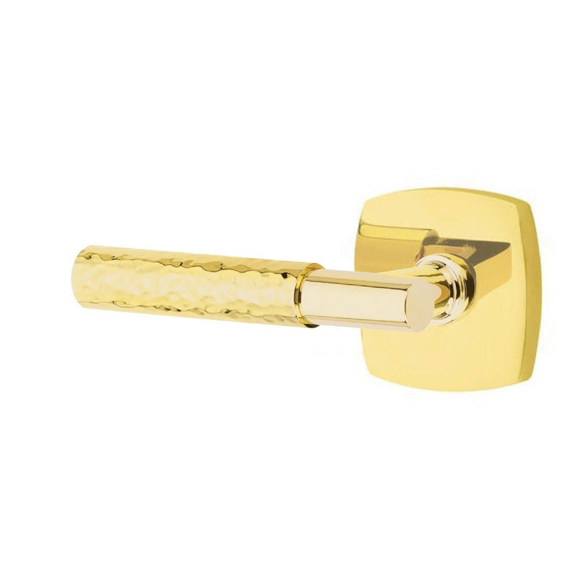 Emtek Select T-Bar Hammered Lever with Urban Modern Rosette in Unlacquered Brass finish