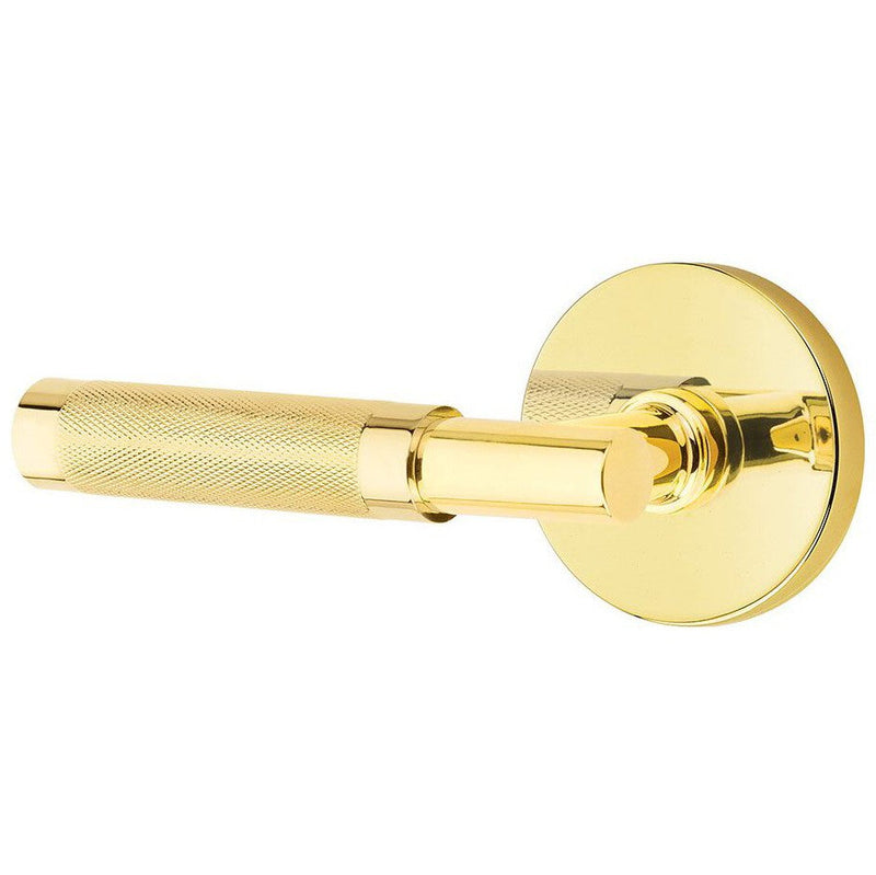 Emtek Select T-Bar Knurled Lever with Disk Rosette in Unlacquered Brass finish