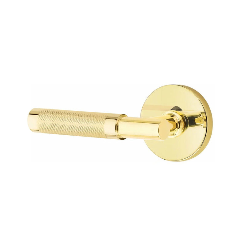 Emtek Select T-Bar Knurled Lever with Disk Rosette in Unlacquered Brass finish