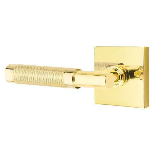 Emtek Select T-Bar Knurled Lever with Square Rosette in Unlacquered Brass finish