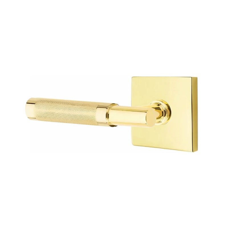 Emtek Select T-Bar Knurled Lever with Square Rosette in Unlacquered Brass finish