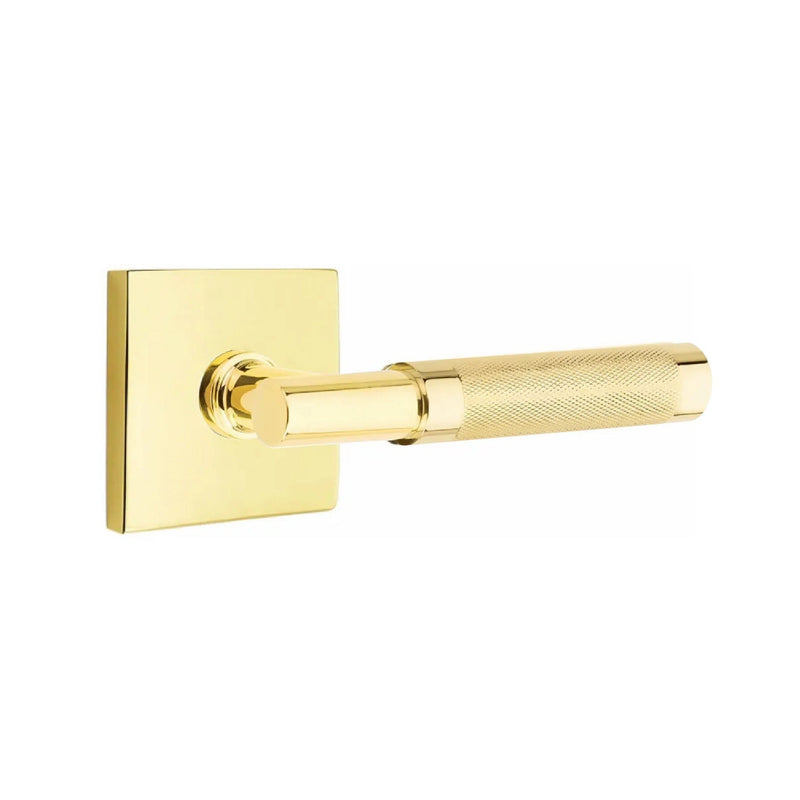 Emtek Select T-Bar Knurled Lever with Square Rosette in Unlacquered Brass finish