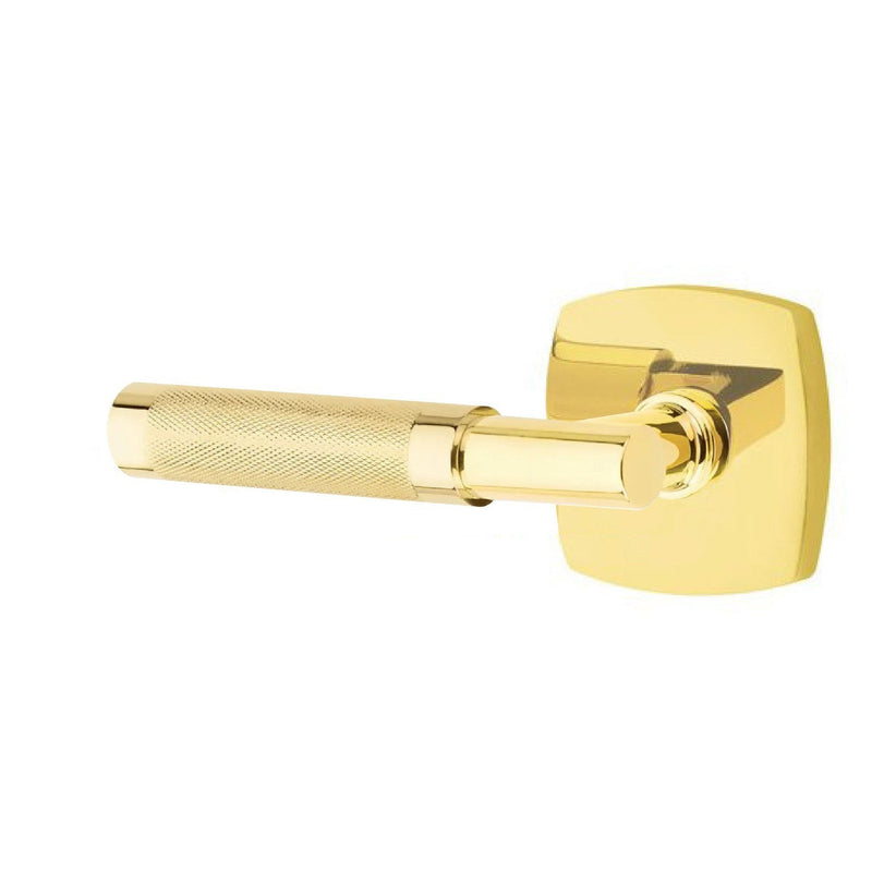 Emtek Select T-Bar Knurled Lever with Urban Modern Rosette in Unlacquered Brass finish