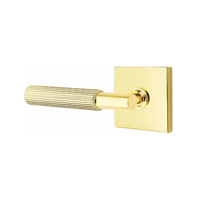 Emtek Select T-Bar Straight Knurled Lever with Square Rosette in Unlacquered Brass finish