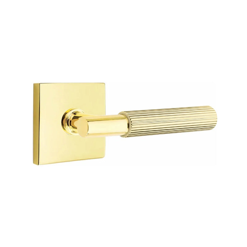 Emtek Select T-Bar Straight Knurled Lever with Square Rosette in Unlacquered Brass finish