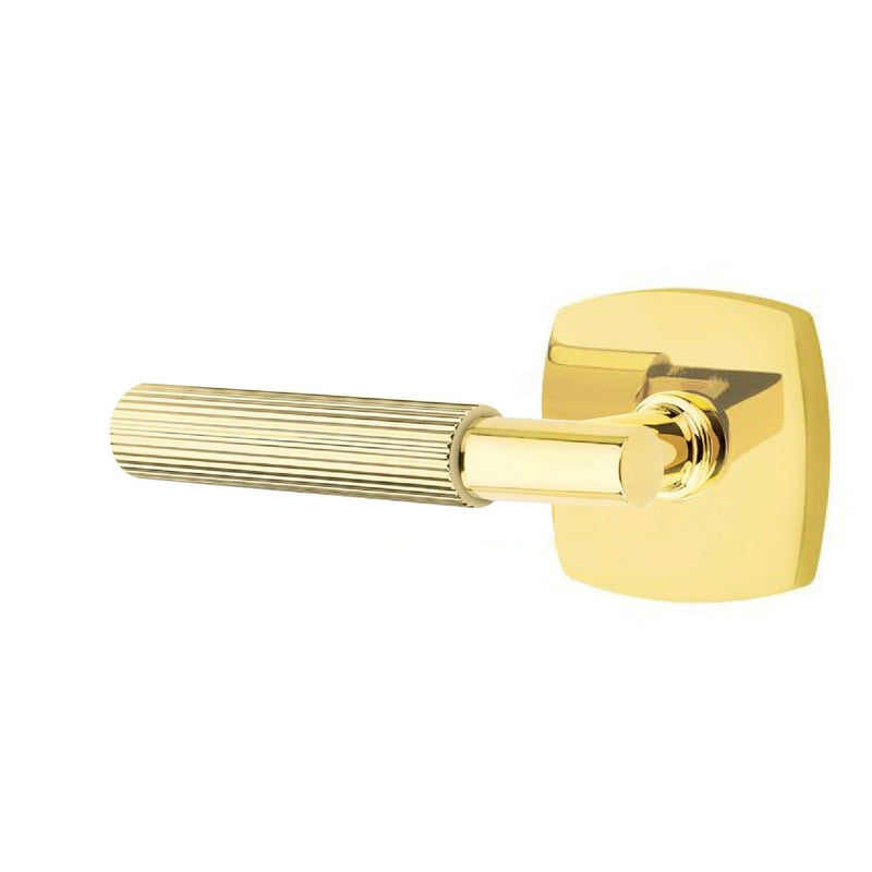 Emtek Select T-Bar Straight Knurled Lever with Urban Modern Rosette in Unlacquered Brass finish