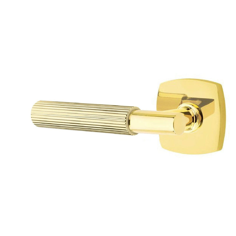 Emtek Select T-Bar Straight Knurled Lever with Urban Modern Rosette in Unlacquered Brass finish