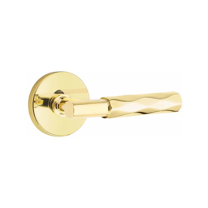 Emtek Select T-Bar Tribeca Lever with Disk Rosette in Unlacquered Brass finish