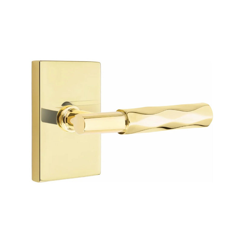 Emtek Select T-Bar Tribeca Lever with Modern Rectangular Rosette in Unlacquered Brass finish