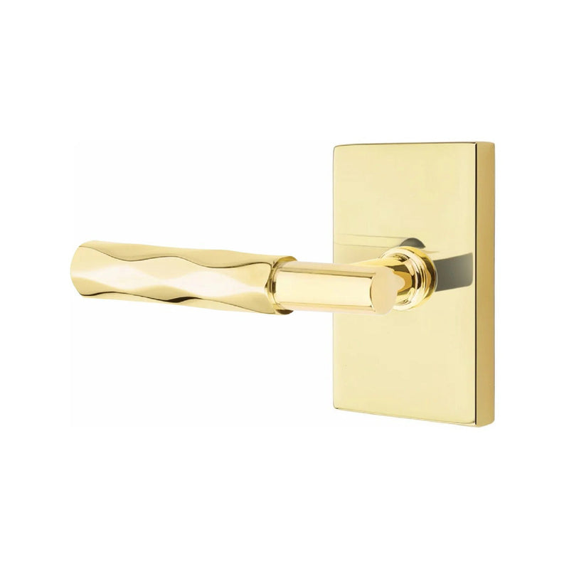 Emtek Select T-Bar Tribeca Lever with Modern Rectangular Rosette in Unlacquered Brass finish