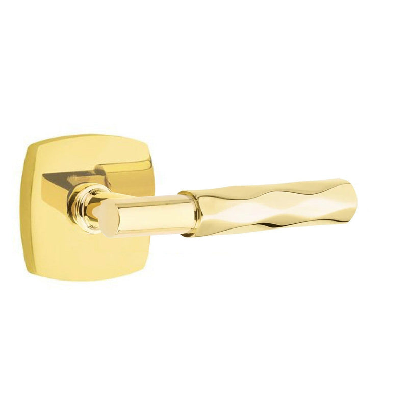 Emtek Select T-Bar Tribeca Lever with Urban Modern Rosette in Unlacquered Brass finish