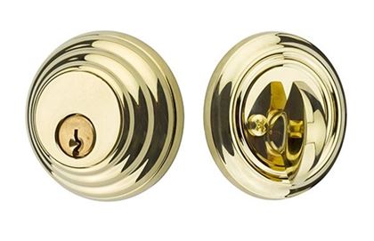 Emtek Single Cylinder Low Profile Keyed Deadbolt in Unlacquered Brass finish