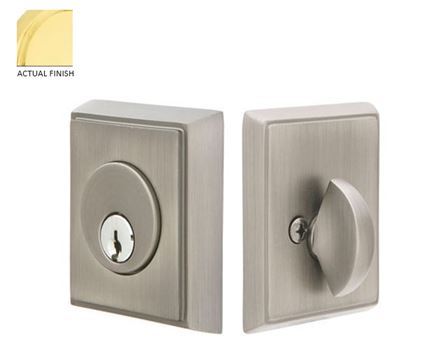 Emtek Single Cylinder Rectangular Keyed Deadbolt in Unlacquered Brass finish