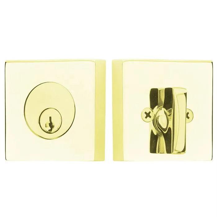 Emtek Single Cylinder Square Keyed Deadbolt in Unlacquered Brass finish