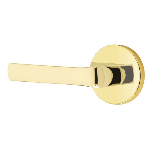 Emtek Spencer Lever With Disk Rosette in Unlacquered Brass finish