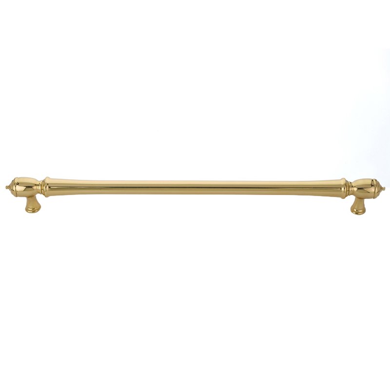 The Emtek Spindle Appliance Pull, 18" Center to Center in Unlacquered Brass finish