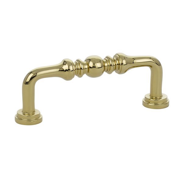 The Emtek Spindle Cabinet Pull, 3" Center to Center in Unlacquered Brass finish