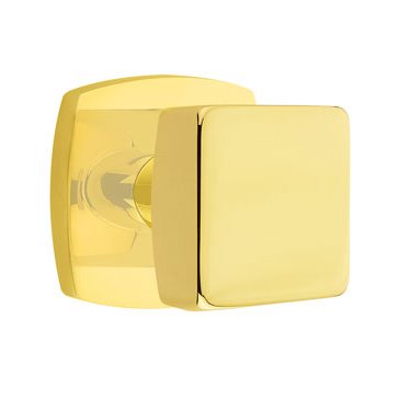 Emtek Square Knob with Urban Modern Rosette in Unlacquered Brass finish