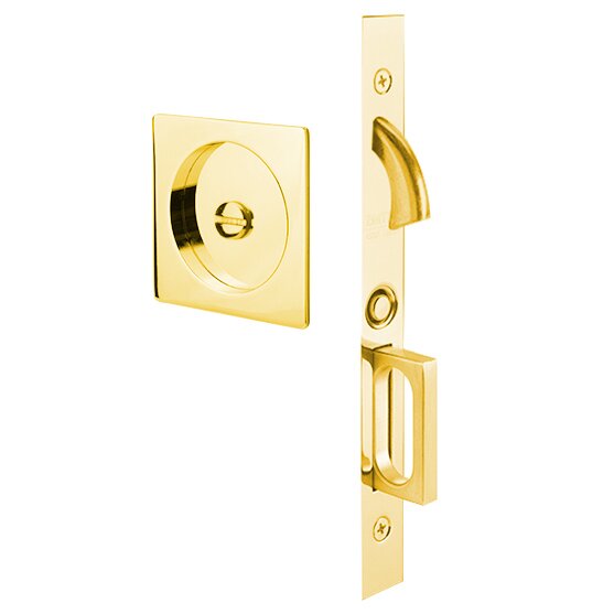 Emtek Square Pocket Door Mortise Lock in Unlacquered Brass finish