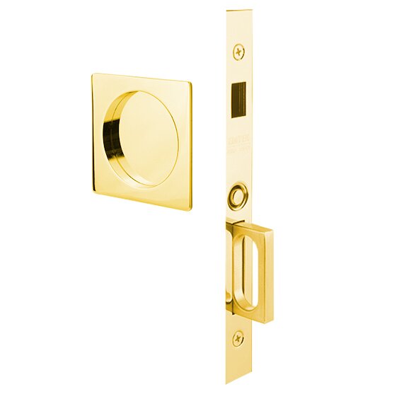 Emtek Square Pocket Door Mortise Lock in Unlacquered Brass finish