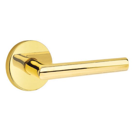 Emtek Stuttgart Lever With Disk Rosette in Unlacquered Brass finish