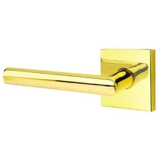 Emtek Stuttgart Lever with Square Rosette in Unlacquered Brass finish