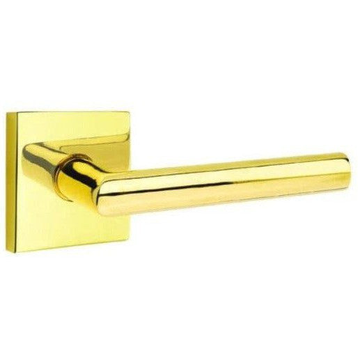 Emtek Stuttgart Lever with Square Rosette in Unlacquered Brass finish