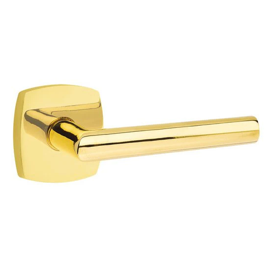 Emtek Stuttgart Lever With Urban Modern Rosette in Unlacquered Brass finish