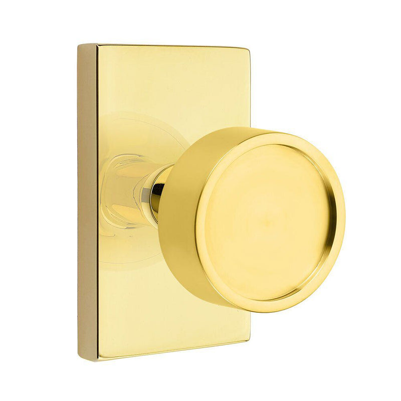 Emtek Verve Knob with Modern Rectangular Rosette in Unlacquered Brass finish