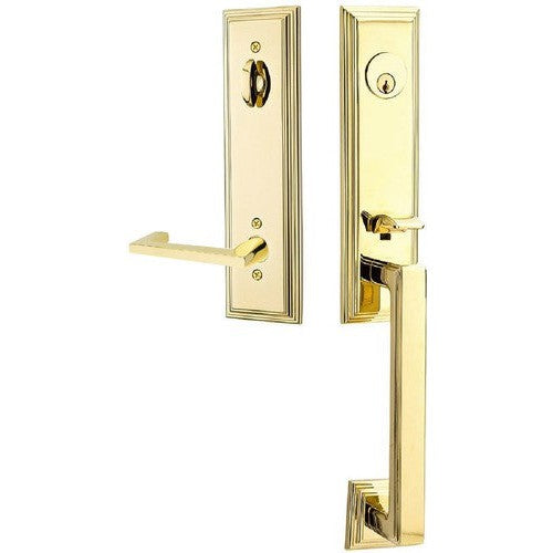 Emtek Wilshire Tubular Entrance Handleset With Argos Lever in Unlacquered Brass finish