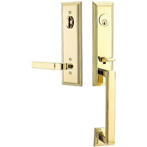 Emtek Wilshire Tubular Entrance Handleset With Aston Lever in Unlacquered Brass finish