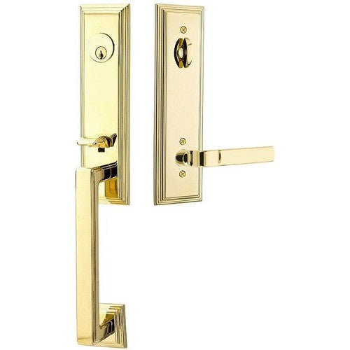 Emtek Wilshire Tubular Entrance Handleset With Aston Lever in Unlacquered Brass finish