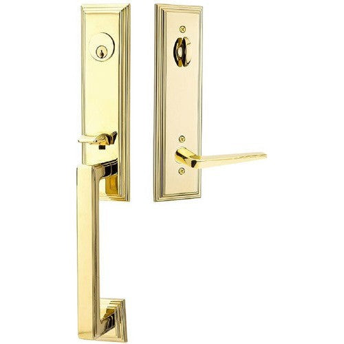 Emtek Wilshire Tubular Entrance Handleset With Athena Lever in Unlacquered Brass finish