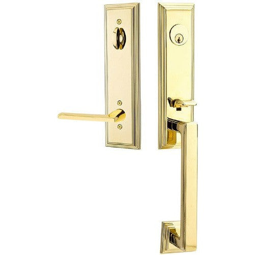 Emtek Wilshire Tubular Entrance Handleset With Helios Lever in Unlacquered Brass finish