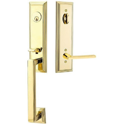 Emtek Wilshire Tubular Entrance Handleset With Helios Lever in Unlacquered Brass finish