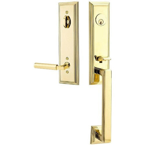 Emtek Wilshire Tubular Entrance Handleset With Hercules Lever in Unlacquered Brass finish